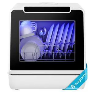 Countertop Dishwasher Portable, 8 Programs with 5L Tank, Black, 40dB | 360° Dual Spray Arms, 29-min Quick Wash, 8-Program with Child Lock and Delay Mode, 167°F, 73h Ventilation, 40dB, Time-Saving Countertop Dishwasher Portable, 8 Programs with 5L Tank, Black, 40dB | 360° Dual Spray Arms, 29-min Quick Wash, 8-Program with Child Lock and Delay Mode, 167°F, 73h Ventilation, 40dB, Time-Saving