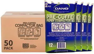 Dano Pre-Cuffed Paper Trash Compactor Bags (50 Pack) | Heavy Duty Kitchen Garbage Compactor Bags & Liners | 16 Gallon Precuffed Garbage Bag for Compactor | Eco-Friendly Compactor & Trash Bag Dano Pre-Cuffed Paper Trash Compactor Bags (50 Pack) | Heavy Duty Kitchen Garbage Compactor Bags & Liners | 16 Gallon Precuffed Garbage Bag for Compactor | Eco-Friendly Compactor & Trash Bag