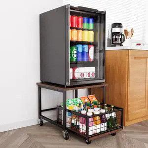 Mini Fridge Stand with Storage, 19.7" W x 19.7" D Heavy Duty Mobile Refrigerator Shelf Stand Table with Wheels, Fridge Cart Organizer with Drawer Basket for Home Dorm Office (Brown Wood) Mini Fridge Stand with Storage, 19.7" W x 19.7" D Heavy Duty Mobile Refrigerator Shelf Stand Table with Wheels, Fridge Cart Organizer with Drawer Basket for Home Dorm Office (Brown Wood)