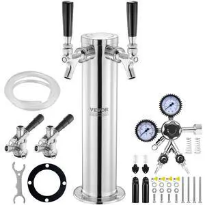 Kegerator Tower Kit, Dual Taps Beer Conversion Kit, Stainless Steel Keg Beer Tower Dispenser with Dual Gauge CGA320 Regulator & D-System Keg Coupler, Self-Closing Spring for Party Bar Home Kegerator Tower Kit, Dual Taps Beer Conversion Kit, Stainless Steel Keg Beer Tower Dispenser with Dual Gauge CGA320 Regulator & D-System Keg Coupler, Self-Closing Spring for Party Bar Home