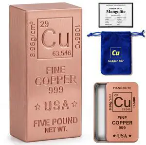 5 Lb Copper Bar.999 Pure Copper Bullion for Paperweight, Gift & Education | Solid, Heavy & Refined Copper Ingot - Desk Display, 7th Anniversary Wedding Gift for Him/Her with COA, Gift Box, Pouch 5 Lb Copper Bar.999 Pure Copper Bullion for Paperweight, Gift & Education | Solid, Heavy & Refined Copper Ingot - Desk Display, 7th Anniversary Wedding Gift for Him/Her with COA, Gift Box, Pouch