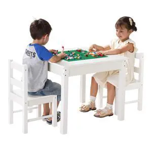 Kids Activity Table and 2 Chairs Set, Building Blocks Double-Sided Tabletop, Toddler Table and Chair Set with Storage for Kids 3+ Years, Large Storage Space, Present for Boys & Girls, White Kids Activity Table and 2 Chairs Set, Building Blocks Double-Sided Tabletop, Toddler Table and Chair Set with Storage for Kids 3+ Years, Large Storage Space, Present for Boys & Girls, White