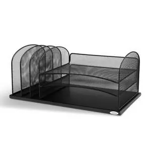 Onyx Desk Organizer, 3 Vertical Compartments and 3 Trays, Office and Classroom Mailbox, Paper and Mail Sorter, Steel Mesh, Black Onyx Desk Organizer, 3 Vertical Compartments and 3 Trays, Office and Classroom Mailbox, Paper and Mail Sorter, Steel Mesh, Black