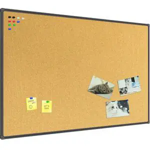 Cork Board Bulletin Board 60 x 36 Notice Board, Black Aluminum Frame Wall Mounted Board for Office Home and School with 10 Push Pins Cork Board Bulletin Board 60 x 36 Notice Board, Black Aluminum Frame Wall Mounted Board for Office Home and School with 10 Push Pins