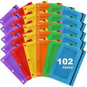 Pencil Pouch for 3 Ring Binder, 102 Pack Bulk Pencil Bags with Zipper, 6 Colored Pencil Case for Classroom School Office Supplies, Large Sturdy and Durable Cloth Pencil Pocket for 3 Holder Binder Pencil Pouch for 3 Ring Binder, 102 Pack Bulk Pencil Bags with Zipper, 6 Colored Pencil Case for Classroom School Office Supplies, Large Sturdy and Durable Cloth Pencil Pocket for 3 Holder Binder