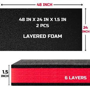 Tool Box Foam 48x24x1.5 inch 2Pack, Foam Inserts for Cases, Polyethylene Storage Sheets for Toolbox Hard Case, Tool Shadow Insert, Kaizen Organizer Sheet, Black with Red Tool Box Foam 48x24x1.5 inch 2Pack, Foam Inserts for Cases, Polyethylene Storage Sheets for Toolbox Hard Case, Tool Shadow Insert, Kaizen Organizer Sheet, Black with Red