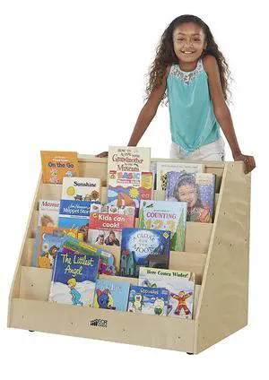 Double-Sided Mobile Book Display with Storage Shelves, Classroom Bookshelf, Natural | Independent book browsing, 5 deep shelves, 2 rear shelves for extra storage, durable birch, GREENGUARD Gold Certif Double-Sided Mobile Book Display with Storage Shelves, Classroom Bookshelf, Natural | Independent book browsing, 5 deep shelves, 2 rear shelves for extra storage, durable birch, GREENGUARD Gold Certif