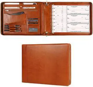 Leather Business Checkbook Binder - 7 Ring Zippered Binder with Check Book Holder for 3 Per Page, 600 Checks Capacity for 9 x 13 inch Sheets, Oil Brown Leather Business Checkbook Binder - 7 Ring Zippered Binder with Check Book Holder for 3 Per Page, 600 Checks Capacity for 9 x 13 inch Sheets, Oil Brown