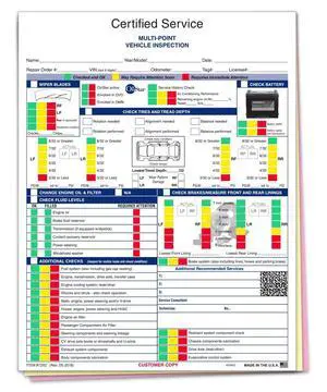 Pack of 250 Sheets GM Multi-Point Vehicle Inspection Report - 3 Part Checklist PER Manufacturer's Recommendation Forms, White with Multi Colored Pack of 250 Sheets GM Multi-Point Vehicle Inspection Report - 3 Part Checklist PER Manufacturer's Recommendation Forms, White with Multi Colored