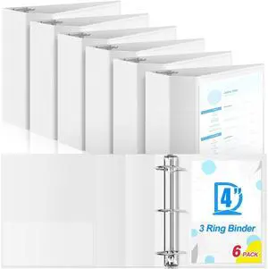 6 Pcs 4 Inch D-Ring 3 Ring Binders with Clear Pocket, Heavy Duty Large Capacity Binder with Inside Pockets for Standard Pages 8.5 x 11, Presentation Binder for Office School(White) 6 Pcs 4 Inch D-Ring 3 Ring Binders with Clear Pocket, Heavy Duty Large Capacity Binder with Inside Pockets for Standard Pages 8.5 x 11, Presentation Binder for Office School(White)