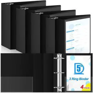 4 Pack 5 Inch D-Ring 3 Ring Binders with Clear Pocket, Heavy Duty Large Capacity Binder with Inside Pockets for Standard Pages 8.5 x 11, Presentation Binder for Office School(Black) 4 Pack 5 Inch D-Ring 3 Ring Binders with Clear Pocket, Heavy Duty Large Capacity Binder with Inside Pockets for Standard Pages 8.5 x 11, Presentation Binder for Office School(Black)