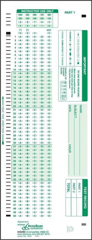 20260 882-E Compatible Answer Sheet 1,000-pack 20260 882-E Compatible Answer Sheet 1,000-pack