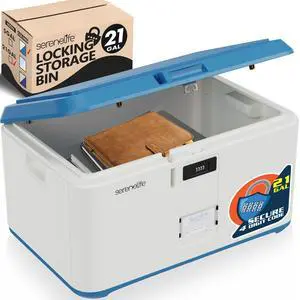 Locking Storage Container Bin - 21 Gallon Large Capacity - Stackable Storage Tote Deck Box - Tough Durable Plastic Household Organizer with Lid, and Security Combination Lock Locking Storage Container Bin - 21 Gallon Large Capacity - Stackable Storage Tote Deck Box - Tough Durable Plastic Household Organizer with Lid, and Security Combination Lock