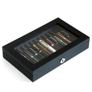 Wood Pen Display Case 12 Pens, Fountain Pen Display Box, Lockable Pen Storage Box with Glass and High-End Hardware, Pen Box Organizer, Pen Collection Display Case (Black with Gray Velvet) Wood Pen Display Case 12 Pens, Fountain Pen Display Box, Lockable Pen Storage Box with Glass and High-End Hardware, Pen Box Organizer, Pen Collection Display Case (Black with Gray Velvet)