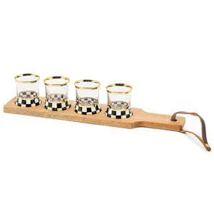 Flight Board, Cute Shot Glasses and Wooden Board for Drinking or Decor, Black-and-White Courtly Check Flight Board, Cute Shot Glasses and Wooden Board for Drinking or Decor, Black-and-White Courtly Check