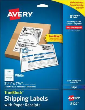 Shipping Labels w/Paper Receipts and TrueBlock Technology for Inkjet Printers 5-1/16 x 7-5/8, (8127) 25 per Pack (Pack of 5) Shipping Labels w/Paper Receipts and TrueBlock Technology for Inkjet Printers 5-1/16 x 7-5/8, (8127) 25 per Pack (Pack of 5)