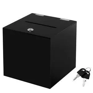 Acrylic Black Donation Box, 10x10x10 inches | Ballot Suggestion Box, Money Storage, Square Container, For Voting, Charity, Contest, Suggestions Acrylic Black Donation Box, 10x10x10 inches | Ballot Suggestion Box, Money Storage, Square Container, For Voting, Charity, Contest, Suggestions
