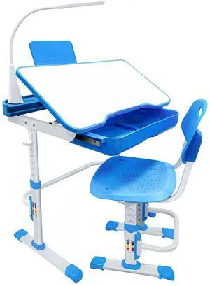 Kids Desk and Chair Set,Height Adjustable,Spacious Storage Drawer | with Adjustable Tilted Desktop, Bookstand, Touch Led Lamp for School Student (blue set) Kids Desk and Chair Set,Height Adjustable,Spacious Storage Drawer | with Adjustable Tilted Desktop, Bookstand, Touch Led Lamp for School Student (blue set)