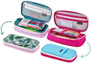 Expanding Pencil Case, Portable Pouch for Office & School Supplies, Travel Organizer Bag, Compact, High Capacity, Palm Tree & Watercolor Design, 2-Pack Expanding Pencil Case, Portable Pouch for Office & School Supplies, Travel Organizer Bag, Compact, High Capacity, Palm Tree & Watercolor Design, 2-Pack