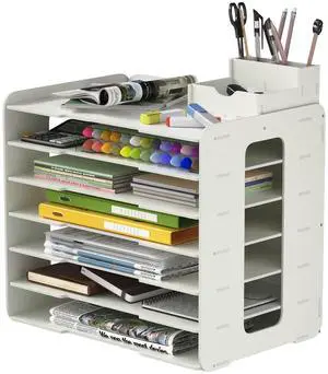 11x17 Construction Paper Organizer for Desk with 7 Compartments | PVC Scrapbook Storage Rack Stackable Paper Tray File Holder Mail Letter Sorter Document Organizer for Office, School & Home 11x17 Construction Paper Organizer for Desk with 7 Compartments | PVC Scrapbook Storage Rack Stackable Paper Tray File Holder Mail Letter Sorter Document Organizer for Office, School & Home