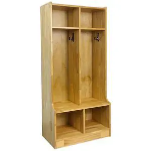 Kid's Coat Locker with Bench - 2-Section Toddler-Sized Natural Kids Furniture for Organized Storage Kid's Coat Locker with Bench - 2-Section Toddler-Sized Natural Kids Furniture for Organized Storage