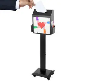 Floor Standing Suggestion Box with Sign Display Lockable Metal Box | Offering Box with Slot, Lock, Side Trays and Locking Casters for Office,Voting Charity Donation Election,Church Donation Box Floor Standing Suggestion Box with Sign Display Lockable Metal Box | Offering Box with Slot, Lock, Side Trays and Locking Casters for Office,Voting Charity Donation Election,Church Donation Box