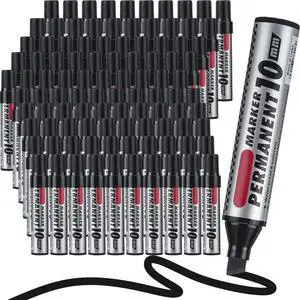 100 Pack Jumbo Size Markers Bulk, Black 10mm Chisel Tip Large Marker Pens, Waterproof Quick Dry Markers for Industrial Art, Work on Metal Wood Plastic Glass 100 Pack Jumbo Size Markers Bulk, Black 10mm Chisel Tip Large Marker Pens, Waterproof Quick Dry Markers for Industrial Art, Work on Metal Wood Plastic Glass