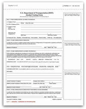 Pack of 100 Sets 8-1/2" x 11" 3 Part Department of Transportation (DOT) Alcohol Testing Form Pack of 100 Sets 8-1/2" x 11" 3 Part Department of Transportation (DOT) Alcohol Testing Form