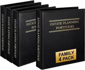 LegalPRO Family 4 Pack Estate Planning Binder with Pockets 2 Black Leather 3-Ring Organizer with Gold Lettering for Wills, Trusts & Legal Documents LegalPRO Family 4 Pack Estate Planning Binder with Pockets 2 Black Leather 3-Ring Organizer with Gold Lettering for Wills, Trusts & Legal Documents