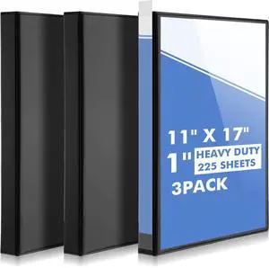 3 Pcs 11" x 17" 3 Ring Binder 1 Inch Large D Ring Binders with Pockets Presentation Folder View with Customizable Clear Cover for Documents Files Projects (Black) 3 Pcs 11" x 17" 3 Ring Binder 1 Inch Large D Ring Binders with Pockets Presentation Folder View with Customizable Clear Cover for Documents Files Projects (Black)
