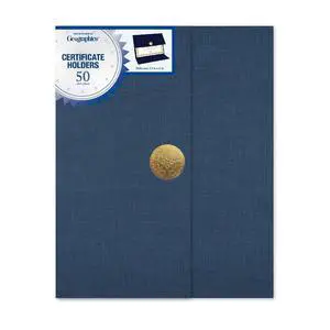 Certificate Holders - Tri-Fold Navy Linen, Silver Foil Seal - 9.25x12.5 in Certificate Holders - Tri-Fold Navy Linen, Silver Foil Seal - 9.25x12.5 in
