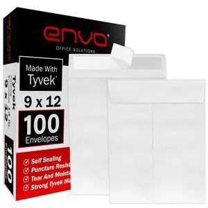 9 x 12 Envelopes, Tyvek Envelopes 9x12, Catalog Envelopes 9x12, Self Sealing Closure, Tyvek Material, 14 lb., Puncture, Tear & Moisture Resistant (100 Pack) 9 x 12 Envelopes, Tyvek Envelopes 9x12, Catalog Envelopes 9x12, Self Sealing Closure, Tyvek Material, 14 lb., Puncture, Tear & Moisture Resistant (100 Pack)