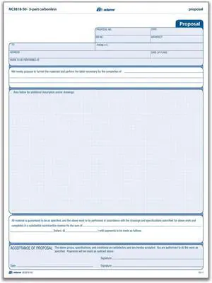 Proposal Unit Form, 3 Part, Carbonless, 8.5 x 11.44 Inches, 50 Sets per Pack, White and Canary and Pink (NC3818-50) (Pack of 8) Proposal Unit Form, 3 Part, Carbonless, 8.5 x 11.44 Inches, 50 Sets per Pack, White and Canary and Pink (NC3818-50) (Pack of 8)