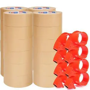 ADHES Coated Kraft Packing Tape with Dispenser, 2 Inch x 55 Yards, Heavy Duty Water Resistant Kraft Paper Tape for Shipping, Moving, Packaging & Carton Sealing, 24 Rolls ADHES Coated Kraft Packing Tape with Dispenser, 2 Inch x 55 Yards, Heavy Duty Water Resistant Kraft Paper Tape for Shipping, Moving, Packaging & Carton Sealing, 24 Rolls