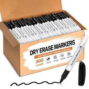 300 Count Black Dry Erase Markers Bulk, Fine Tip Whiteboard Marker, Low Odor Dry Erase Pens for Back to School Supplies 300 Count Black Dry Erase Markers Bulk, Fine Tip Whiteboard Marker, Low Odor Dry Erase Pens for Back to School Supplies