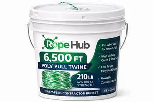 RopeHub Poly Pull Twine in Bucket - 6,500 FT - 210 LB Avg. Break Strength - Easy-Feed Contractor Bucket for Conduit Pulling, Cable Pulling & Power Fishing Systems RopeHub Poly Pull Twine in Bucket - 6,500 FT - 210 LB Avg. Break Strength - Easy-Feed Contractor Bucket for Conduit Pulling, Cable Pulling & Power Fishing Systems