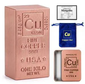 1 kg Copper Bar.999 Pure Copper Bullion for Paperweight, Gift & Education | Solid, Heavy & Refined Copper Ingot - Desk Display, 7th Anniversary Wedding Gift for Him/Her with COA, Gift Box, Pouch 1 kg Copper Bar.999 Pure Copper Bullion for Paperweight, Gift & Education | Solid, Heavy & Refined Copper Ingot - Desk Display, 7th Anniversary Wedding Gift for Him/Her with COA, Gift Box, Pouch