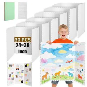 30 Pack 24" x 36" White Trifold Poster Board Bulk, Corrugated Foldable Tri-fold Display Board for Science Fair, School Projects, Presentations, Art, Business & Classroom Supplies 30 Pack 24" x 36" White Trifold Poster Board Bulk, Corrugated Foldable Tri-fold Display Board for Science Fair, School Projects, Presentations, Art, Business & Classroom Supplies