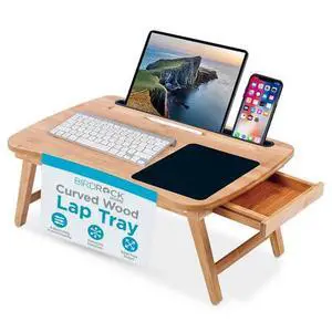 Curved Wood Lap Tray with Foldout Legs, Storage Drawer, Mouse Pad, Fits Laptops Up to 17", Tablet and Phone Slot, Laptop Table for Sitting or Standing, Work from Home - Natural Curved Wood Lap Tray with Foldout Legs, Storage Drawer, Mouse Pad, Fits Laptops Up to 17", Tablet and Phone Slot, Laptop Table for Sitting or Standing, Work from Home - Natural