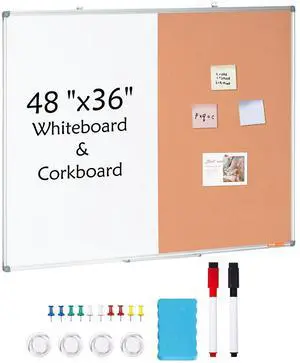 48"x 36" Whiteboard & Cork Board Combo with Aluminum Frame 2-in-1 Magnetic Dry Erase Bulletin Board for Wall Mount Ideal for School, Home, Office 48"x 36" Whiteboard & Cork Board Combo with Aluminum Frame 2-in-1 Magnetic Dry Erase Bulletin Board for Wall Mount Ideal for School, Home, Office