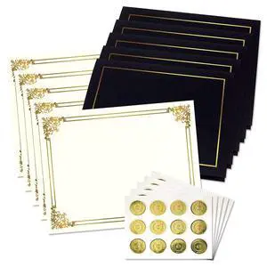 Ornate Empire Award Certificate Collection - Includes 25 Certificate Papers (White/Gold), 25 Heavy Linen Folders (Black/Gold), 25 Gold Foil Seals, Laser & Inkjet Printer Compatible Ornate Empire Award Certificate Collection - Includes 25 Certificate Papers (White/Gold), 25 Heavy Linen Folders (Black/Gold), 25 Gold Foil Seals, Laser & Inkjet Printer Compatible