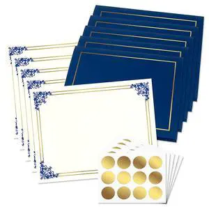 Empire Blue & Gold Award Certificate Collection - Includes 25 Certificate Papers (White/Blue), 25 Heavy Linen Folders (Blue/Gold), 36 Gold Foil Seals, Laser & Inkjet Printer Compatible Empire Blue & Gold Award Certificate Collection - Includes 25 Certificate Papers (White/Blue), 25 Heavy Linen Folders (Blue/Gold), 36 Gold Foil Seals, Laser & Inkjet Printer Compatible