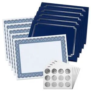 Classic Elite Award Certificate Collection - Includes 25 Certificate Papers (White/Blue), 25 Heavy Linen Folders (Blue/Silver), 25 Silver Foil Seals, Laser & Inkjet Printer Compatible Classic Elite Award Certificate Collection - Includes 25 Certificate Papers (White/Blue), 25 Heavy Linen Folders (Blue/Silver), 25 Silver Foil Seals, Laser & Inkjet Printer Compatible