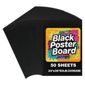 50 Sheets Black Poster Board, 24" x 36" 250 GSM Blank Large Poster Paper for Art Display, Classroom Use, School Craft Projects, Signs, and Project Presentations 50 Sheets Black Poster Board, 24" x 36" 250 GSM Blank Large Poster Paper for Art Display, Classroom Use, School Craft Projects, Signs, and Project Presentations