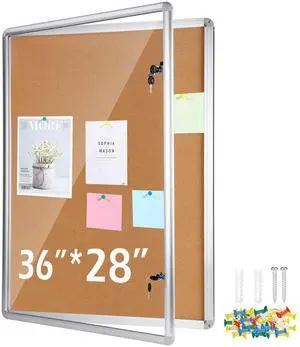 36"x28" Lockable Enclosed Bulletin Cork Board, Outdoor Display Case with Glass Door Weather Resistant Notice Board with Aluminum Frame for Office School Hospital Community, 9xA4(Natural Color) 36"x28" Lockable Enclosed Bulletin Cork Board, Outdoor Display Case with Glass Door Weather Resistant Notice Board with Aluminum Frame for Office School Hospital Community, 9xA4(Natural Color)