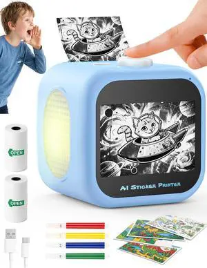 Kids AI Voice Sticker Printer Toy, No Phone App Needed, Power on & Print by Voice, Ink-Free Thermal Machine with 3.5" Touch Screen, Journaling & DIY Crafts, Birthday Gift for Kids Ages 3+ Kids AI Voice Sticker Printer Toy, No Phone App Needed, Power on & Print by Voice, Ink-Free Thermal Machine with 3.5" Touch Screen, Journaling & DIY Crafts, Birthday Gift for Kids Ages 3+
