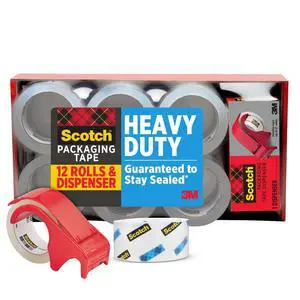 Heavy Duty Shipping Packaging Tape, 1.88" x 54.6 yd, 3" Core, Clear, Great for Packing, Shipping & Moving, 12 Rolls with Dispenser Heavy Duty Shipping Packaging Tape, 1.88" x 54.6 yd, 3" Core, Clear, Great for Packing, Shipping & Moving, 12 Rolls with Dispenser