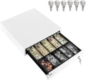 16inch Heavy Duty POS Cash Drawer with 5Bill/5Coin, Removable Coin Compartment, 24V, RJ11, Single Large Media Slot, White 16inch Heavy Duty POS Cash Drawer with 5Bill/5Coin, Removable Coin Compartment, 24V, RJ11, Single Large Media Slot, White