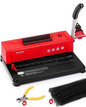 46-Hole Binding Machine Spiral Coil Binder Red,DIY Book Binder Kits with Electric Coil Inserter,4:1 Pitch 500 Sheets,Come with 100pcs Comb Binding Spines,School Office Home 46-Hole Binding Machine Spiral Coil Binder Red,DIY Book Binder Kits with Electric Coil Inserter,4:1 Pitch 500 Sheets,Come with 100pcs Comb Binding Spines,School Office Home