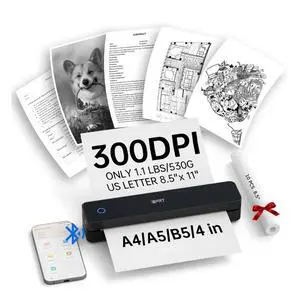 Portable Thermal Printer, 300DPI Inkless-Bluetooth Mobile Printers | Wireless Printer for Travel, Office, Vehicles, Home Use, Supports 8.5" x 11" US Letter, A4 Compatible with iOS, Android, PC Portable Thermal Printer, 300DPI Inkless-Bluetooth Mobile Printers | Wireless Printer for Travel, Office, Vehicles, Home Use, Supports 8.5" x 11" US Letter, A4 Compatible with iOS, Android, PC